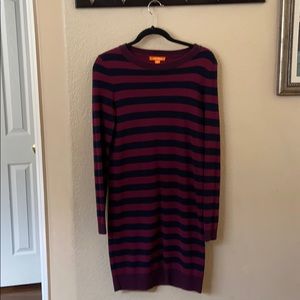 Maroon and navy blue sweater dress